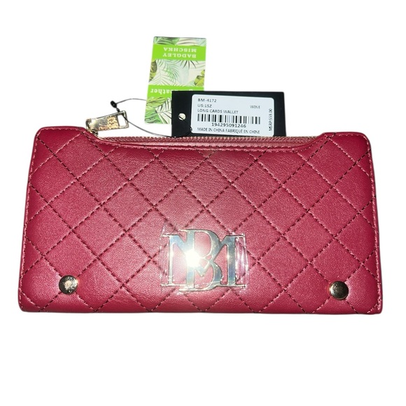 Badgley Mischka Maroon Quilted Wallet with Gold Accents - Picture 7 of 7